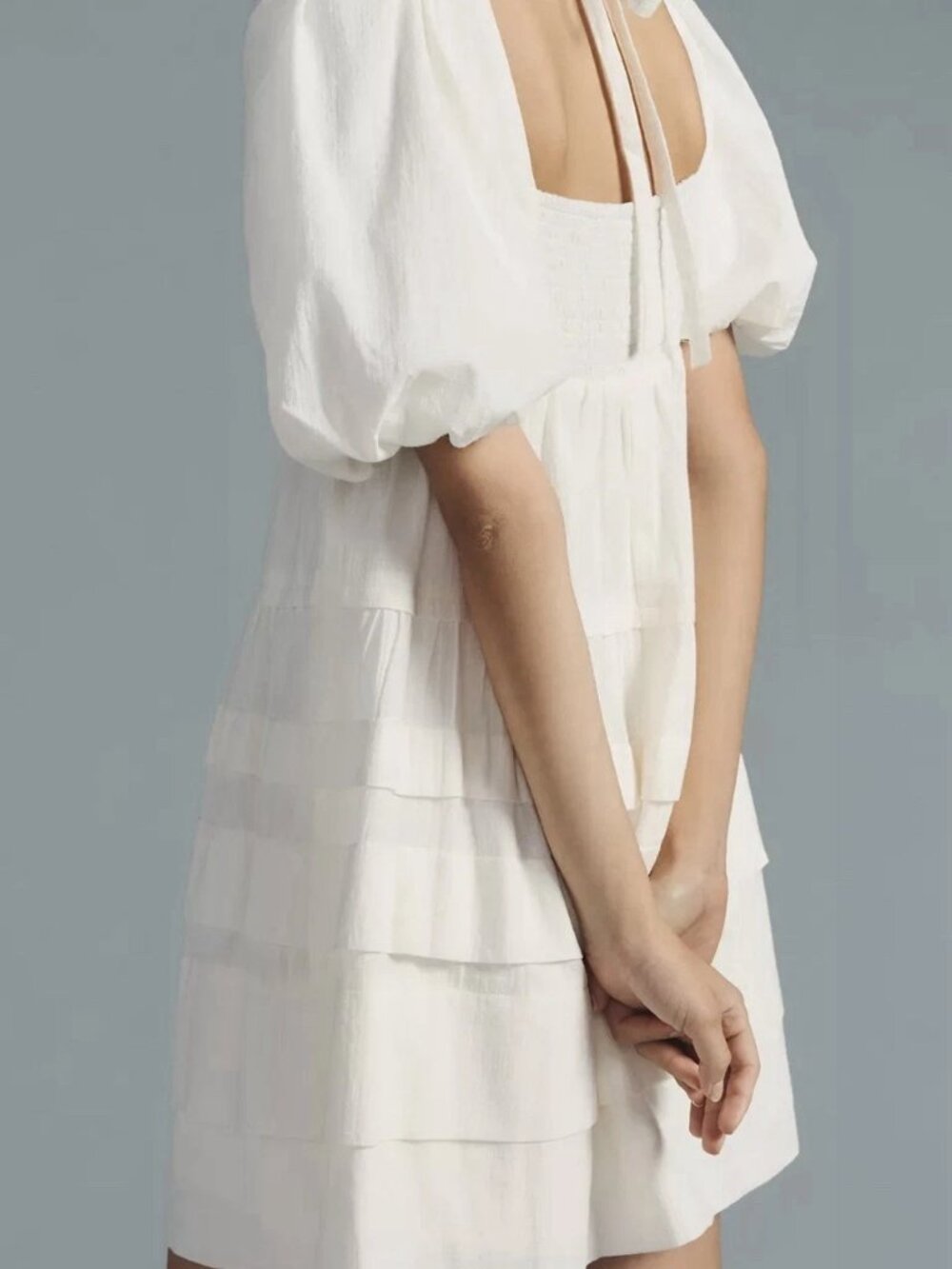 Anthropologie Square-Neck Puff-Sleeve Tiered Dress Small - Picture 2 of 9